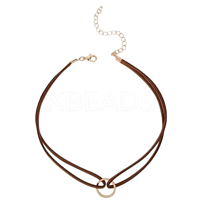1Pc Alloy Ring Double Layer Faux Suede Cord Choker Necklaces for Women NJEW-CL0001-07-1
