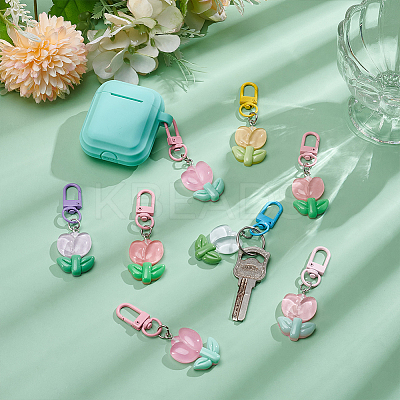 12Pcs 6 Colors Resin Tulip Pendant Decorations HJEW-UN0001-26-1