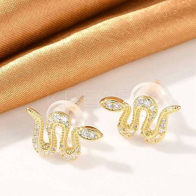 Brass Micro Pave Clear Cubic Zirconia Stud Earrings EJEW-P301-17G-1