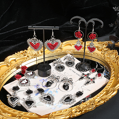 DIY Gothic Heart Brass & Alloy Enamel Dangle Earring Making Kits DIY-SC0026-61-1