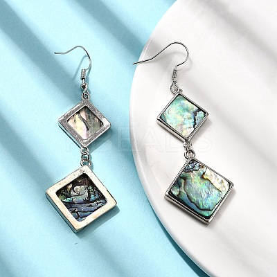 Brass Natural Abalone Shell Dangle Earrings EJEW-F388-01E-P-1