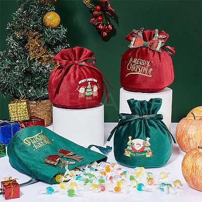 4Pcs 4 Styles Christmas Velvet Candy Apple Bags TP-BC0001-05-1