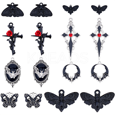 32Pcs 8 Styles Gothic Halloween Theme Alloy Enamel Pendants FIND-BM0001-20-1