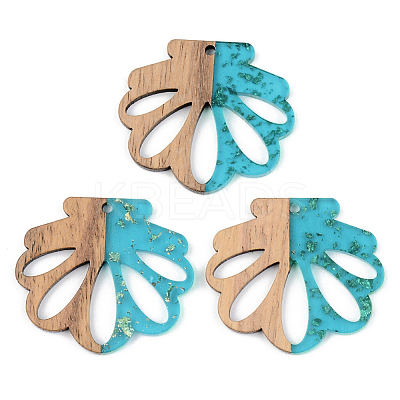 Transparent Resin & Walnut Wood Pendants RESI-S389-047A-B03-1