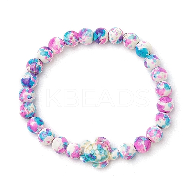 Synthetic Dyed Turquoise Beaded Stretch Bracelets for Women Men BJEW-JB11549-02-1