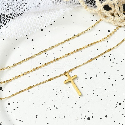 Cross 304 Stainless Steel Pendant Necklaces for Women NJEW-G157-07G-1