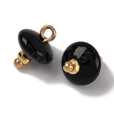 Natural Black Agate Dyed & Heated Saucer Charms with Rack Plating Golden Tone Brass Bails KK-B103-17A-11-1