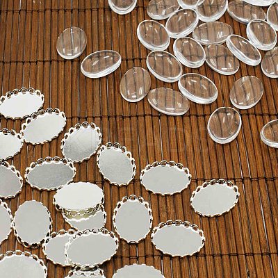Brass Cabochon Settings and Oval Transparent Clear Glass Cabochons for DIY Jewelry Making KK-MSMC015-14S-RS-1