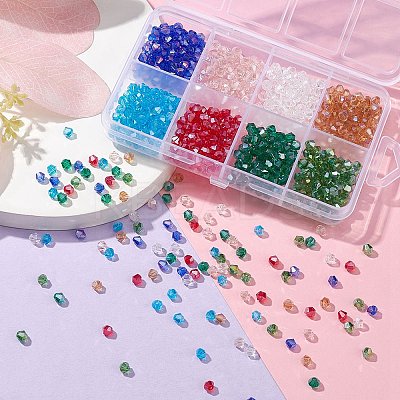 8 Strands 8 Color Faceted Bicone Transparent Glass Beads Strands EGLA-YW0001-61-1