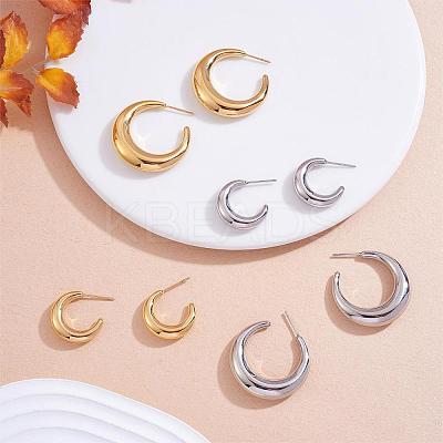 Crescent Moon Chunky Stud Earrings Half Hoop Earrings Open Oval Drop Earrings Teardrop Hoop Dangle Earrings Pull Through Hoop Earrings Statement Jewelry Gift for Women JE1089B-1