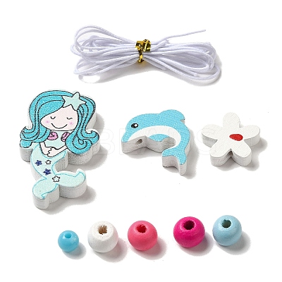 Children's Day Theme Maple Wood Jewelry Set DIY Making Kits WOOD-C006-02A-1
