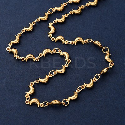 304 Stainless Steel Moon Link Chain Necklaces for Women NJEW-G178-09G-1