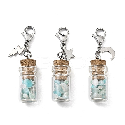 Natural Amazonite Chip inside Glass Wishing Bottle Pendant Decoration HJEW-JM03130-02-1
