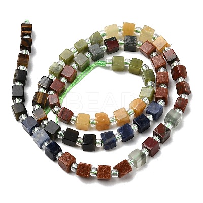 Synthetic Goldstone & Natural Tiger Eye & Golden Sheen Obsidian & Sodalite & Chinese Southern Jade & Yellow Aventurine & Sesame Jasper & African Bloodstone Beads Strands G-H333-03F-1