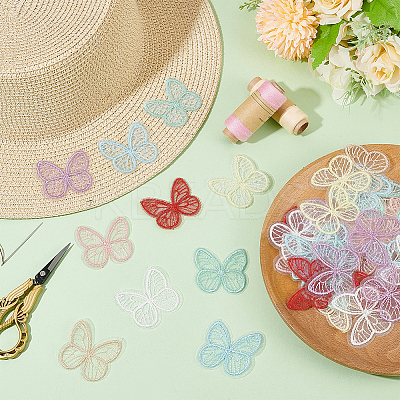 48Pcs 8 Colors Butterfly Shape Cloth Embroidery Applqiues PATC-FG0002-16-1