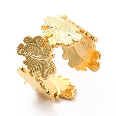 Ion Plating(IP) 304 Stainless Steel Leaf Wrap Open Cuff Ring for Women RJEW-F131-13G-1