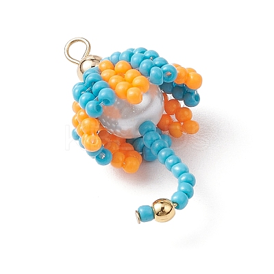 Handmade Umbrella Nylon Wired Glass Seed Beaded Pendants with Glass Pearl Round Bead and Brass Beads PALLOY-MZ00504-03-1