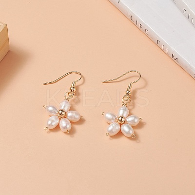 Natural Pearl Flower Dangle Earrings EJEW-JE05207-1