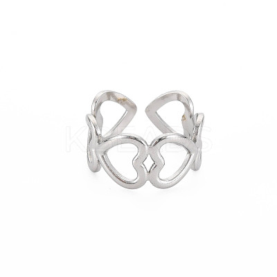 Non-Tarnish 304 Stainless Steel Open Heart Wrap Cuff Ring for Women RJEW-S405-170P-1