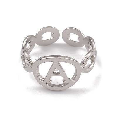 Non-Tarnish 304 Stainless Steel Initial Letter A Open Cuff Rings for Women RJEW-G285-56P-1