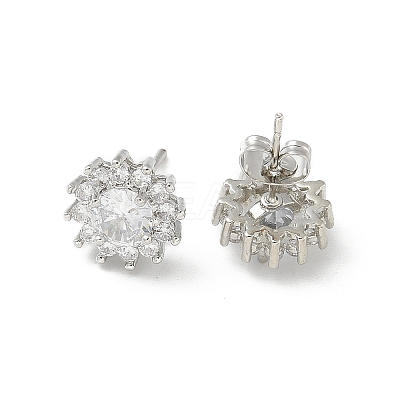Brass Micro Pave Clear Cubic Zirconia Stud Earrings LS-EJEW-R009-02P-1