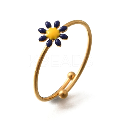 Daisy 304 Stainless Steel Enamel Open Cuff Rings for Women RJEW-M061-01G-03-1