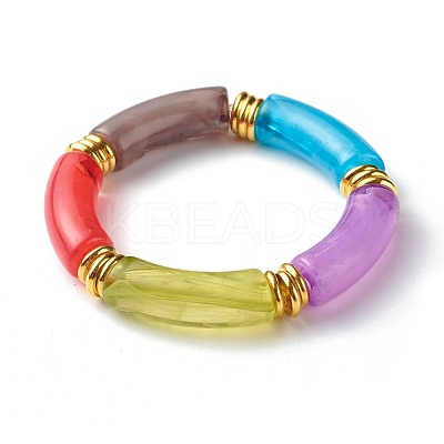Imitation Gemstone Acrylic Curved Tube Beads Stretch Bracelets BJEW-JB06588-1
