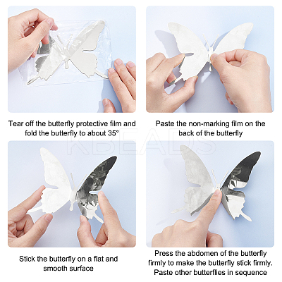 12Pcs 6 Style Stainless Steel Butterfly Wall  Decoration Pendants STAS-UN0036-52P-1