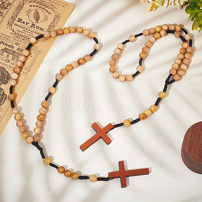 Wood Cross Hanging Pendant Decorations HJEW-AR0001-12-1