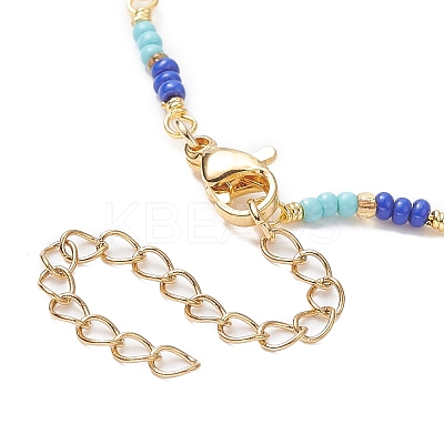 Brass Evil Eye & Glass Beaded Chain Necklace NJEW-JN04312-1
