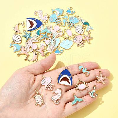 40Pcs 20 Styles Sea Animals Alloy Enamel Pendants ENAM-FS0003-49-1