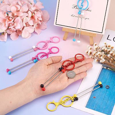 5Pcs 5 Colors Alloy & Iron Beadable Bar Keychain for DIY Crafts Jewelry Making KEYC-TA0001-28-1