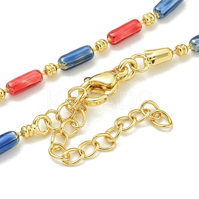 Brass Enamel Column Link Chain Necklaces NJEW-H039-02B-01G-1