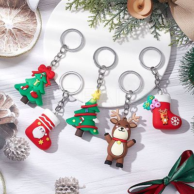 10Pcs 10 Styles Christmas Themed PVC Plastic Keychain KEYC-JKC00869-1