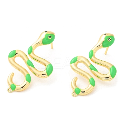 Enamel Snake Stud Earrings with Rhinestone EJEW-D059-03-1