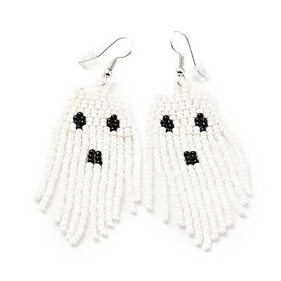 Glass Seed Braided Ghost Chandelier Earrings EJEW-B012-02-1
