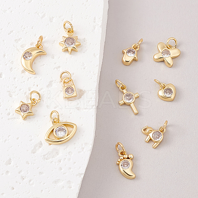 22Pcs 11 Styles Brass Micro Pave Clear Cubic Zirconia Charms FIND-GA0004-46-1