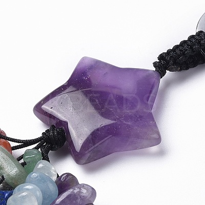 Natural Amethyst Star with Mixed Gemstone Chips Beaded Tassel Keychains KEYC-P012-01P-03-1