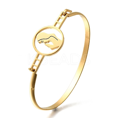 201 Stainless Steel Flat Round Link Bangles for Women BJEW-R014-01G-05-1