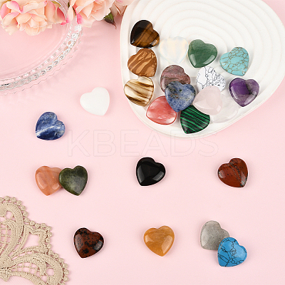 24Pcs 24 Styles Heart Mixed Gemstone & Porcelain Palm Stones G-SP0001-29-1