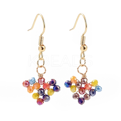 Glass Braided Heart Dangle Earrings EJEW-JE04869-1