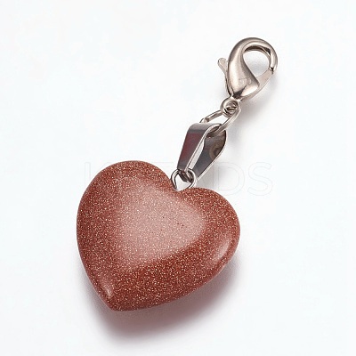 Heart Synthetic Goldstone Pendant Decorations HJEW-PH01132-12-1