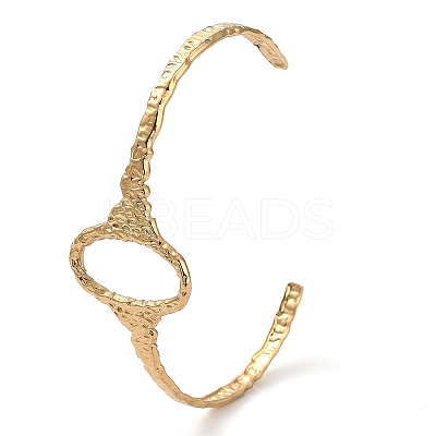 304 Stainless Steel Hollow Oval Cuff Bangle for Women BJEW-D061-01G-1
