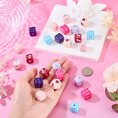 24Pcs 8 Styles Opaque Printed Acrylic Beads MACR-TA0002-75-1