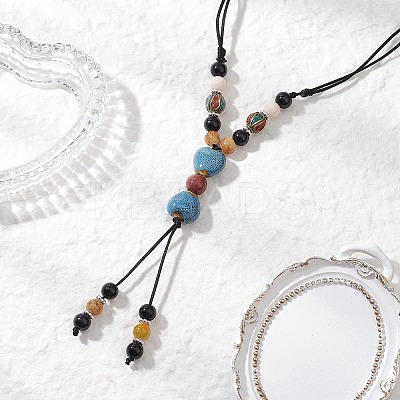 Retro Glass & Porcelain & Alloy Adjustable Nylon Cord Y Necklaces for Women NJEW-JN05360-02-1