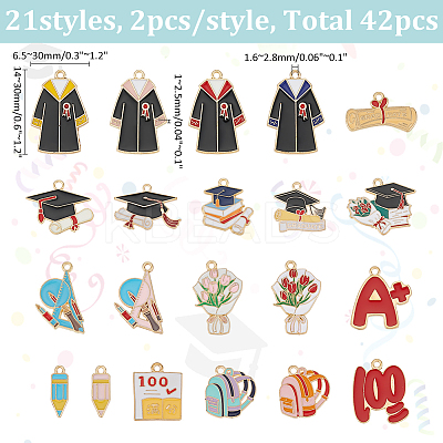 42Pcs 21 Styles Graduation Season Alloy Enamel Pendants ENAM-WR0001-10-1
