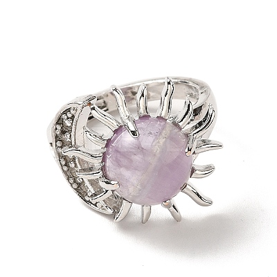 Natural Amethyst Sun & Moon Open Cuff Rings RJEW-K241-01P-08-1