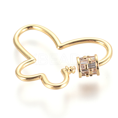 Brass Micro Pave Cubic Zirconia Screw Carabiner Lock Charms ZIRC-F105-19G-1