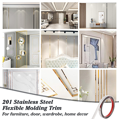 201 Stainless Steel Self-Adhesive Flexible Molding Trim FIND-WH0139-141A-02-1