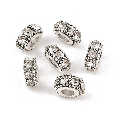 Flat Round Antique Silver Plated Alloy Rhinestone European Beads ALRI-Q228-10H-1